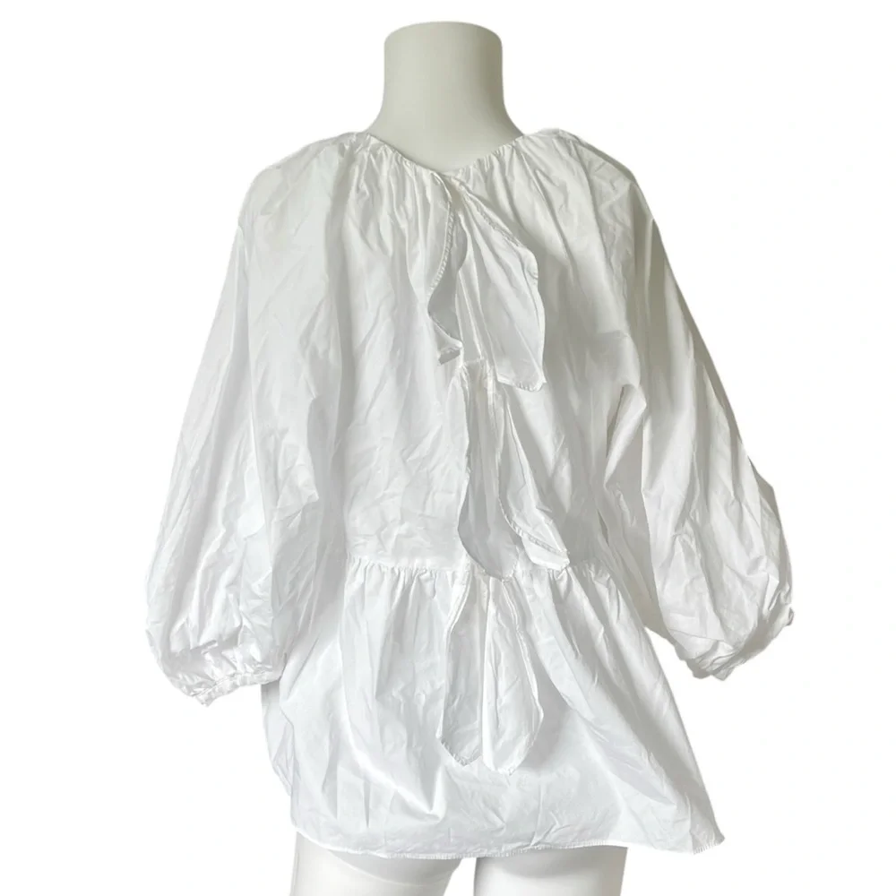 Pomander Place Tuckernuck White Poplin Bow Puff Sleeve Blouse Size Small S